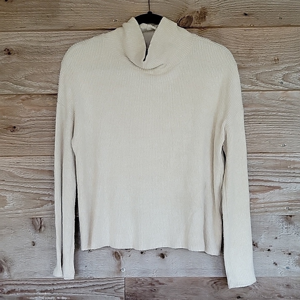 Lulus Size XS Tan All Set Ribbed Knit Backless Turtleneck Sweater NWT